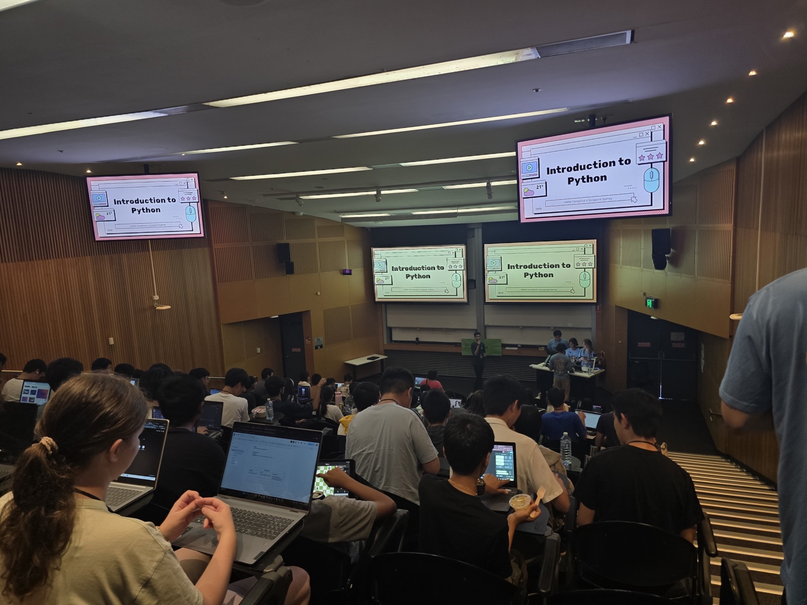 AccelRT — Intro to Python session in a packed lecture hall